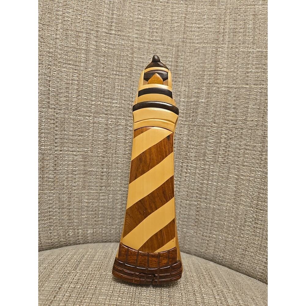 LIGHTHOUSE HANDCRAFTED WOOD INTARSIA Puzzle Box Jewelry Trinket Box 8" Tall